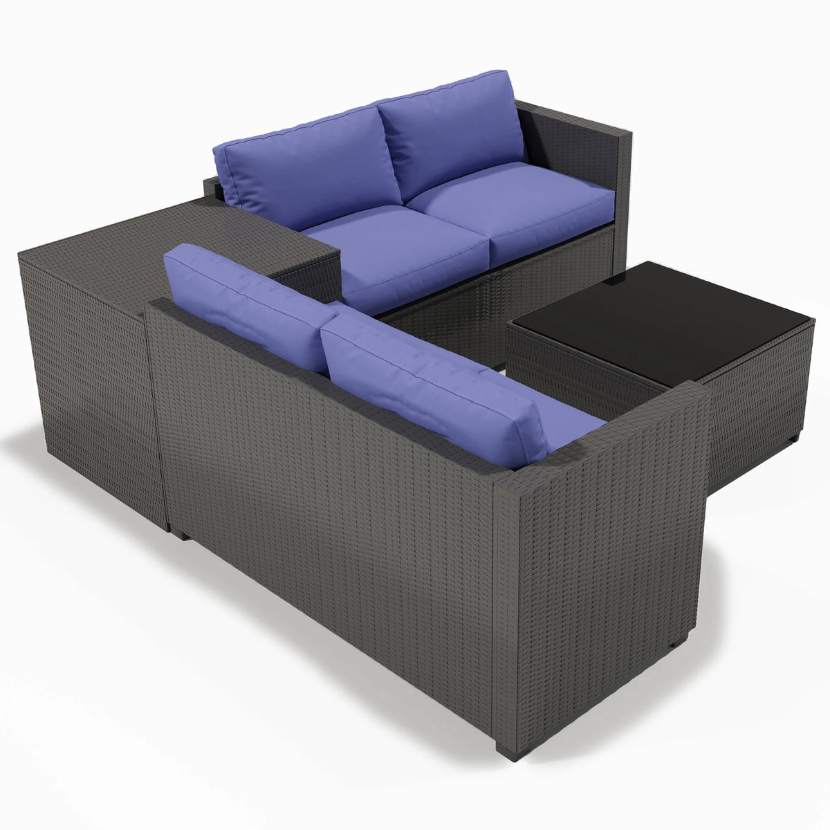 Salon de jardin Ainfox 7 pièces en promotion, canapé en rotin gris avec coussins gris