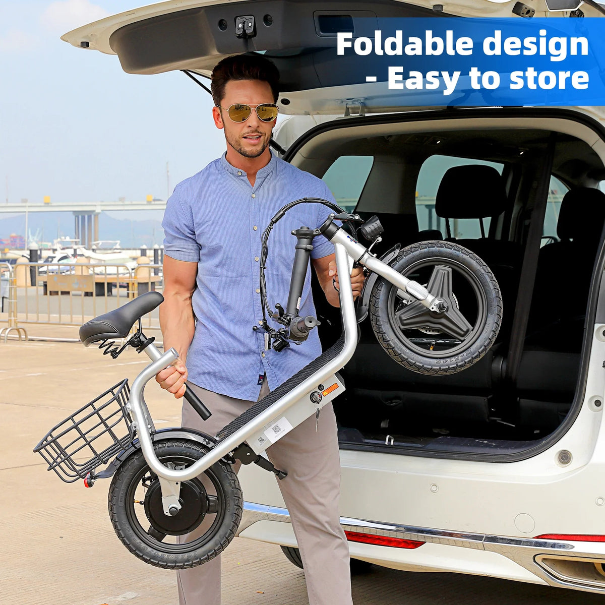 Trottinette électrique SANOPY 350 W avec siège pour adultes, autonomie de 24 km, vitesse de 32 km/h, cyclomoteur avec batterie 36 V 5,2 Ah, vélo électrique urbain avec gros pneus de 14 pouces et amortisseurs, noir