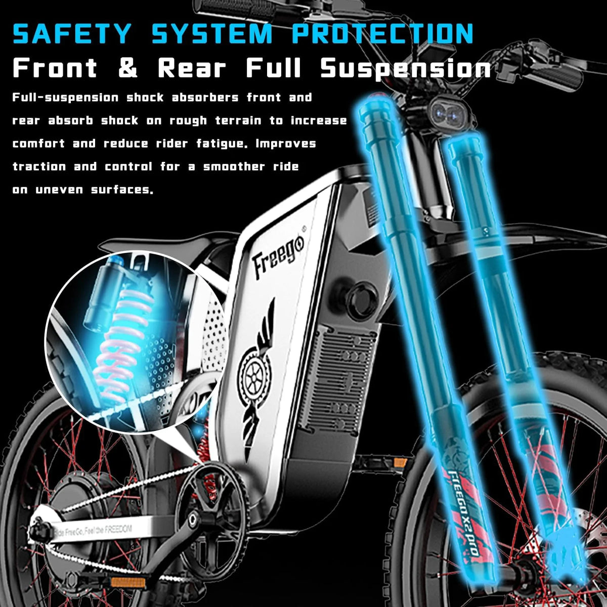 Moteur 6000W(Crête) Batterie 60V/35Ah, Moto électrique Freego X2Pro pour adultes, Vélo électrique  50MPH/7 Vitesses Vélo électrique tout-terrain, Suspension intégrale 19x2/Frein hydraulique à quatre pistons UL2849MTB