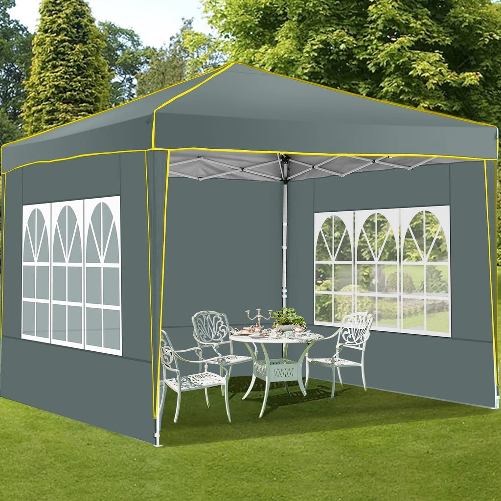 HOTEEL Chapiteau pop-up 10x10 avec murs latéraux, Tente imperméable pour fêtes et événements de mariage, Gazébo d'extérieur instantané avec sac de transport, piquets, cordes et sacs de sable, Noir