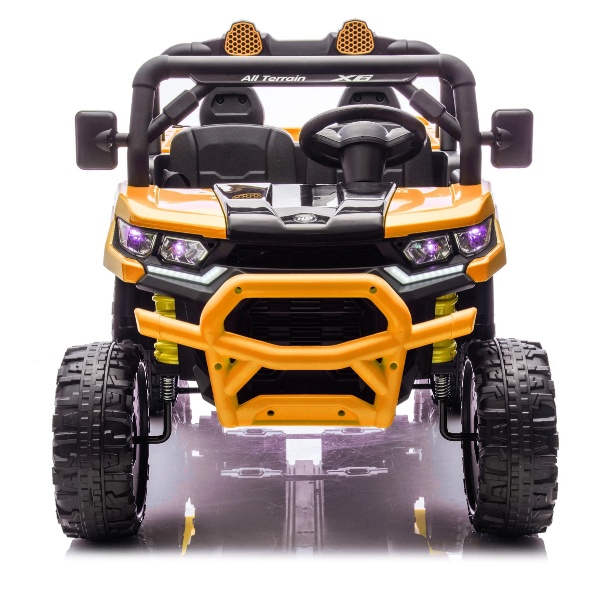 Xuanlur Voiture électrique pour enfants 24V 2 places, UTV avec moteur 2x200W, Jouet électrique 24 volts avec benne/pelle, Voiture électrique pour enfants avec pneus résistants, lumière LED, musique, télécommande, noire