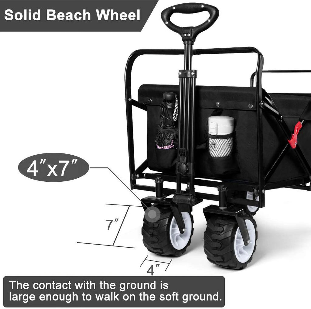 BEAU JARDIN Chariot Pliable de 300 Livres Capacité Chariot de Plage Pliable Robuste Chariot Utilitaire de Courses pour Jardin Sports Achats Extérieur Roues Tout-Terrain Portable Noir