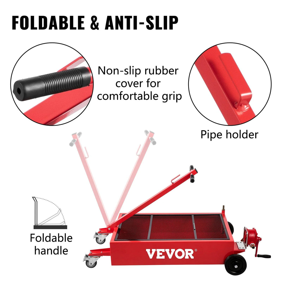 Grand bac de vidange d’huile de 20 gallons, capacité de 76 L, avec pompe, flexible et roulettes pivotantes, réservoir de faible hauteur pour vidange d’huile de voitures, VUS et camions