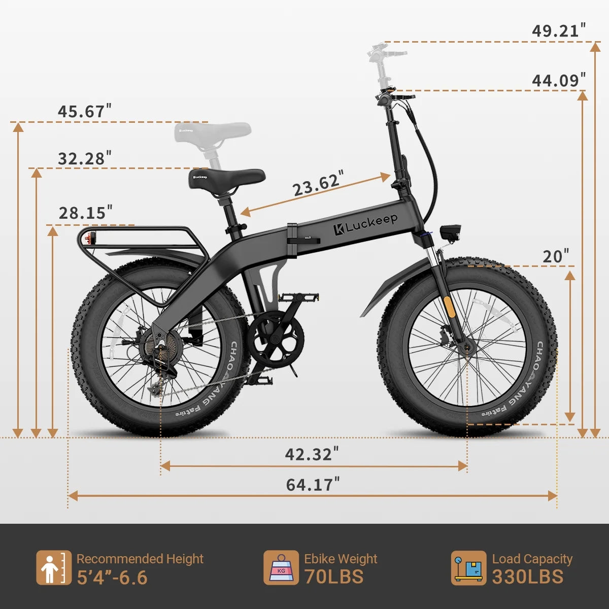 Vélo électrique pliable Luckeep X1 Lite pour adultes, moteur de 1 500 W en crête, batterie amovible de 720 Wh, autonomie de 60 mi à 28 mi/h, vélo électrique tout-terrain à pneus larges 20 × 4 avec suspension avant, vélo électrique de montagne