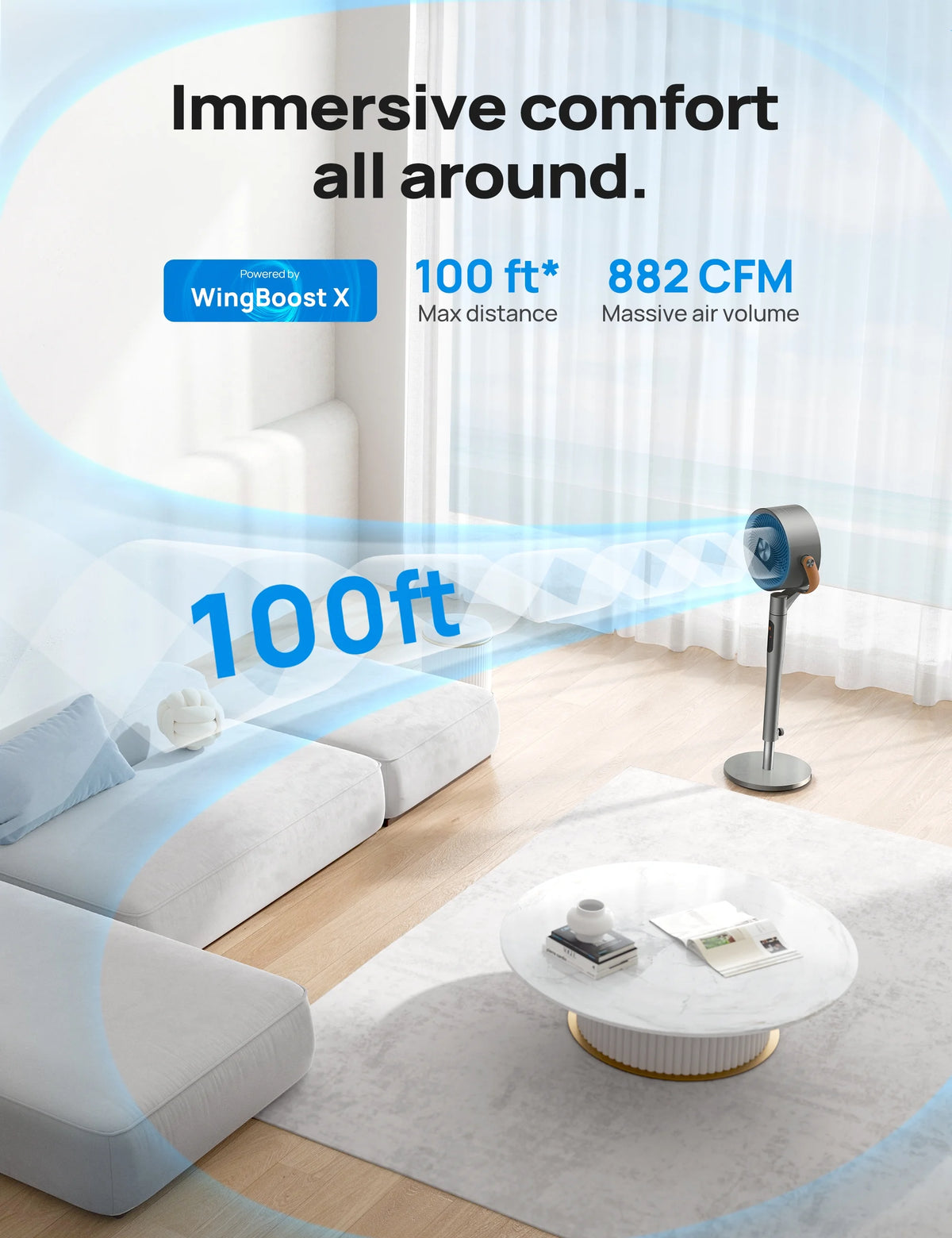 Ventilateur sur pied Dreo avec télécommande, ventilateur silencieux de 43 po pour la maison et la chambre, ventilateur intelligent oscillant 120+105 avec Wi-Fi/commande vocale, compatible avec Alexa/Google, 6 modes, 8 vitesses, minuterie 12 h
