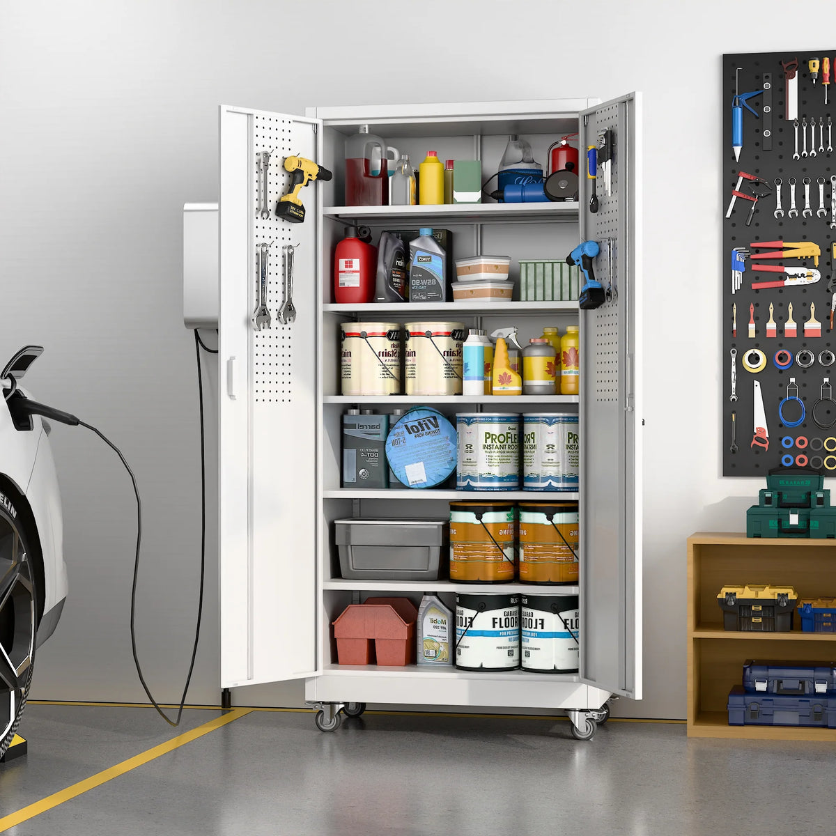 SUPEER Armoires de rangement métalliques à roulettes avec portes verrouillables et 5 étagères réglables, Armoire de rangement en acier pour garage, bureau, salle de classe, Assemblage requis(Noir)