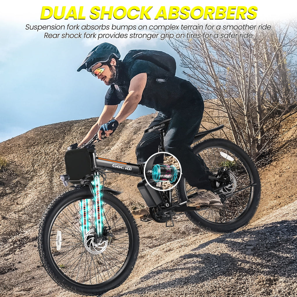 Vélo électrique pliant Gocio 26 pour adultes, VTT électrique 500W, Double amortisseur, Batterie 48V 7,8Ah, Shimano 21 vitesses, UL2849