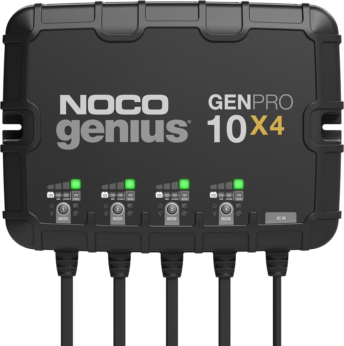 NOCO Genius GENPRO10X4 : Chargeur et mainteneur de charge 12 V à 4 canaux, 40 A (10 A/canal) pour batteries embarquées