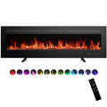Cheminée électrique 60, cheminée encastrable ultra-fine et murale, cheminée linéaire avec minuterie, télécommande, couleur de flamme réglable, 750 w/1 500 w, noire