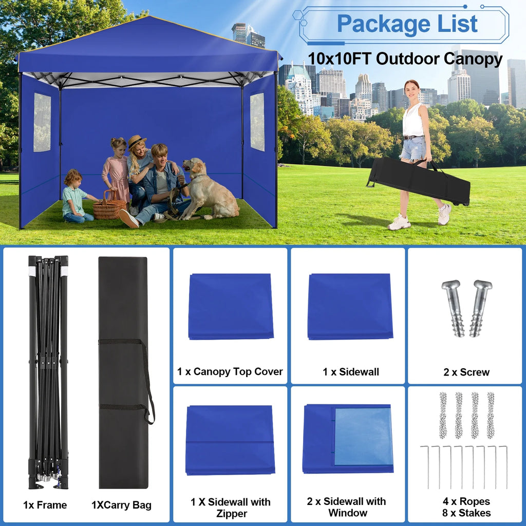 HOTEEL Chapiteau pop-up 10x10 avec murs latéraux, Tente imperméable pour fêtes et événements de mariage, Gazébo d'extérieur instantané avec sac de transport, piquets, cordes et sacs de sable, Noir