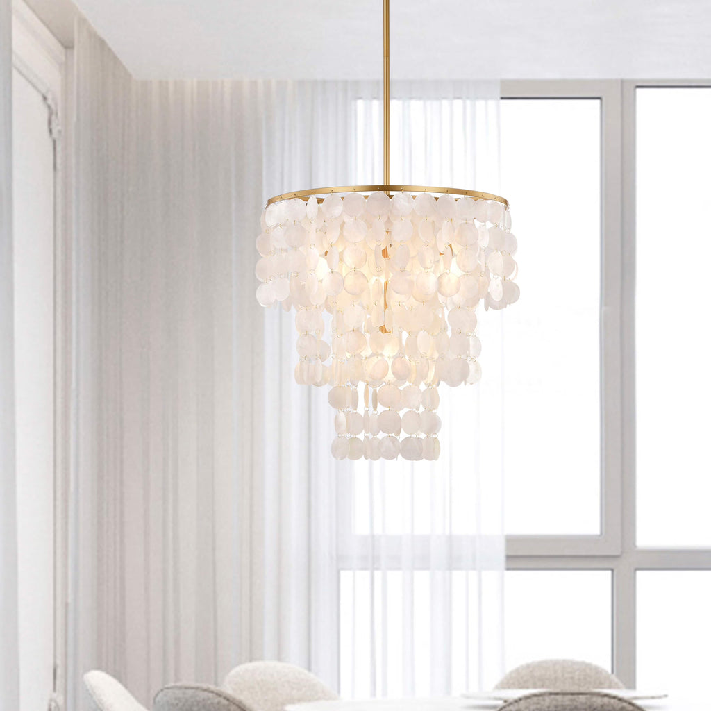 Lustre Paula de The Lighting Store à 4 lumières, finition bronze brillant avec coquillage blanc naturel - 20,5 pouces de diamètre x 21,7 pouces de hauteur
