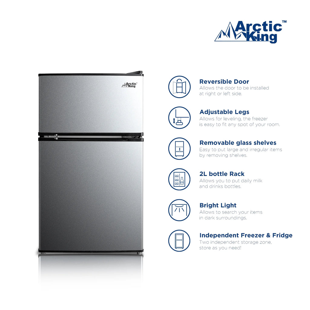 Mini-réfrigérateur Arctic King de 3,2 pi³, à deux portes avec congélateur, en acier inoxydable, certifié Energy Star