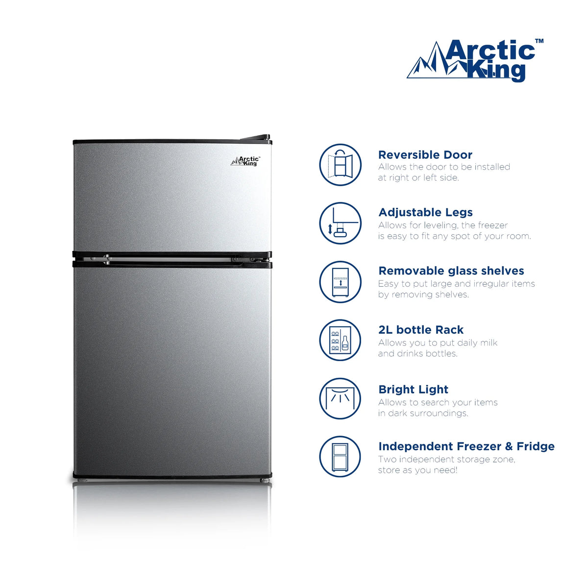 Mini-réfrigérateur Arctic King de 3,2 pi³, à deux portes avec congélateur, en acier inoxydable, certifié Energy Star