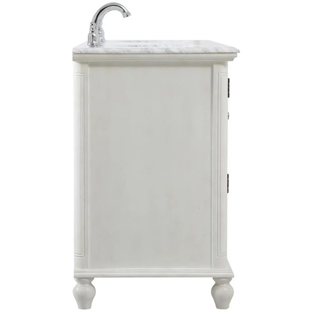 Meuble-lavabo double élégant de 60 pouces pour salle de bain, blanc antique