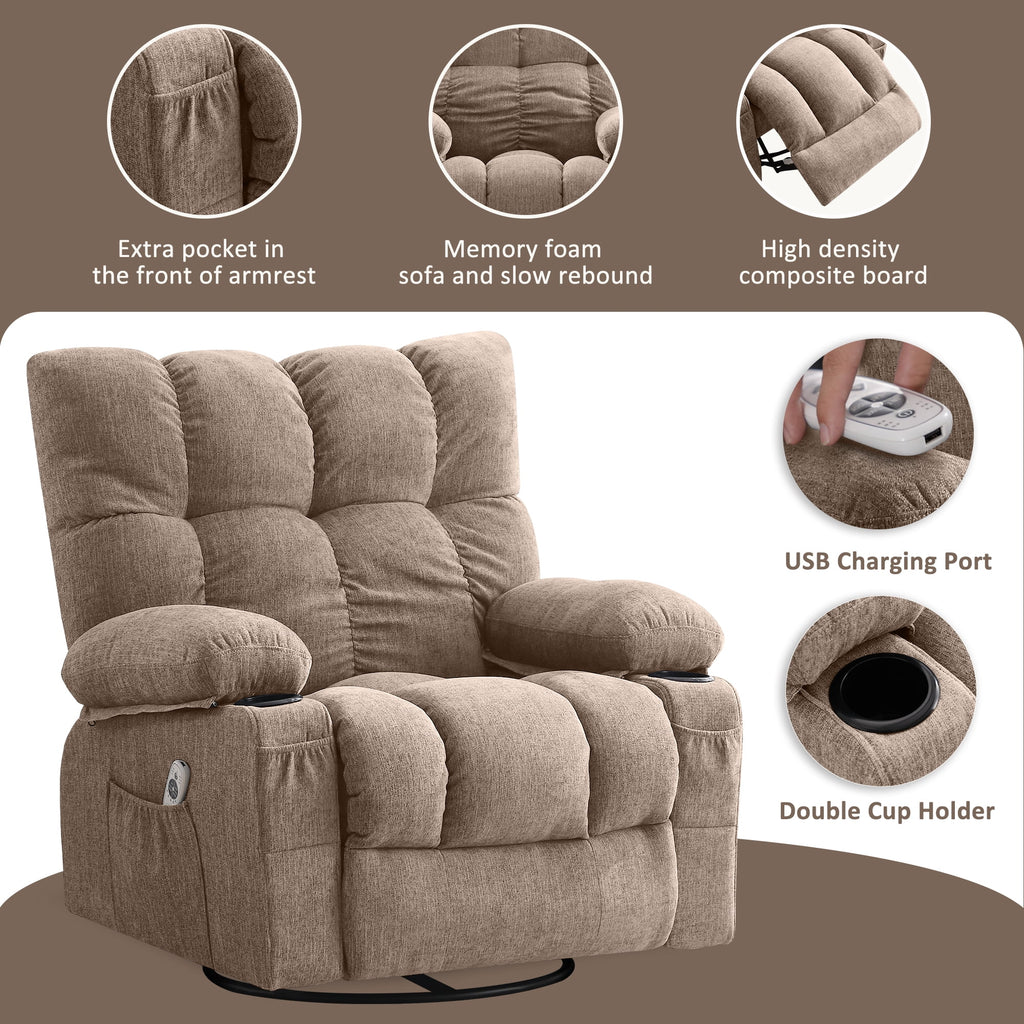 Fauteuil inclinable manuel JONPONY avec fonction de massage et de chauffage, mécanisme d’inclinaison robuste, fauteuil à bascule individuel pour personnes âgées avec porte-gobelets, pour chambre et salle de cinéma maison, gris