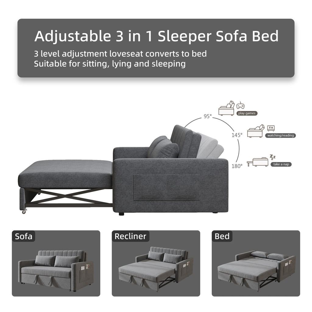 Canapé-lit 2 places Noodeniya 54, canapé convertible moderne, causeuse en tissu pour petits espaces, gris clair