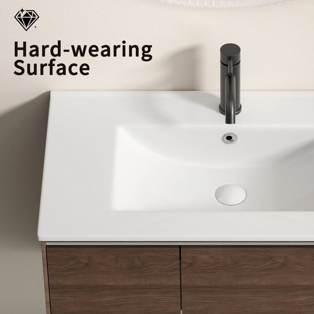 Plan de toilette de salle de bain Lisonu de 24 pouces avec lavabo intégré, en céramique blanche de porcelaine avec vasque ovale pour une salle de bain épurée et moderne