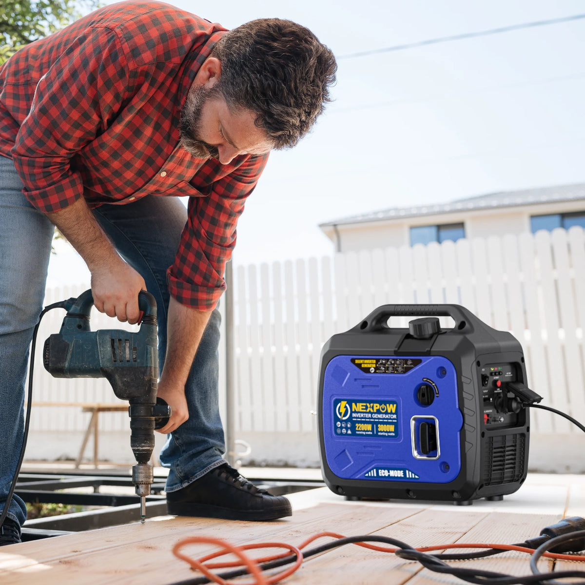 Génératrice portable avec onduleur NEXPOW 3000 W, légère et à essence, pour alimentation de secours à la maison et au camping, mode éco, couplage en parallèle, protection contre les surcharges