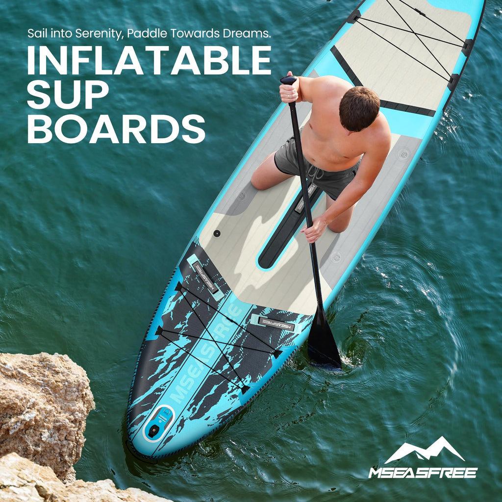 MSEASFREE Planche de Stand Up Paddle gonflable 11,5 ft Polyvalente Planche de pêche Stand up Paddle avec accessoires SUP complets
