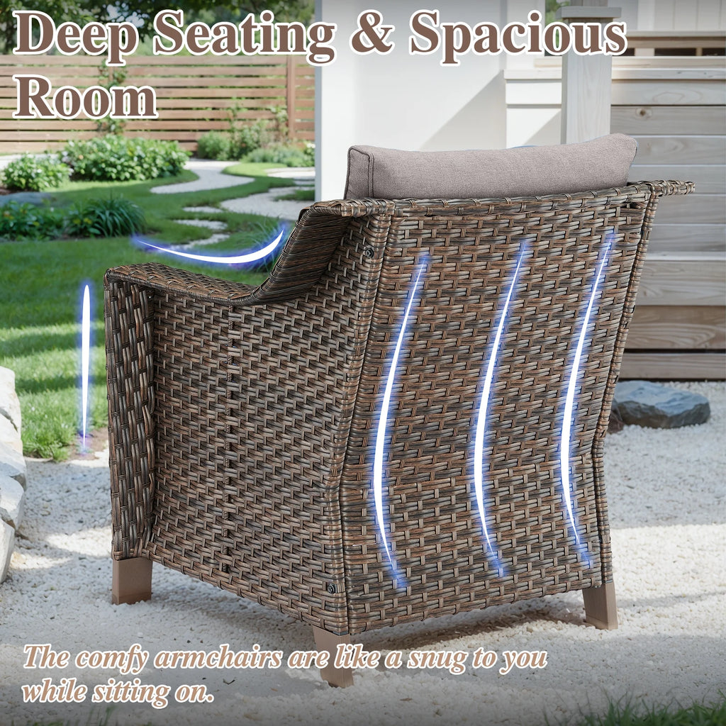 Lot de 2 chaises de patio d'extérieur en résine tressée Bellefurn avec table d'appoint, chaises en rotin tressé toutes saisons, mobilier de jardin pour porche, balcon, cour arrière, jardin et terrasse