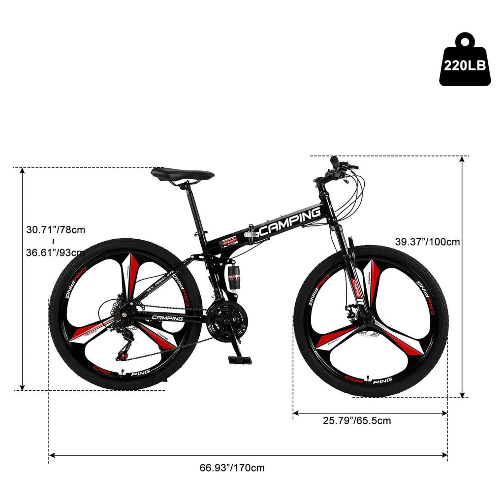 Vélo tout-terrain pliable Zimtown 26, vélo VTT Shimano 21 vitesses pour adultes, noir
