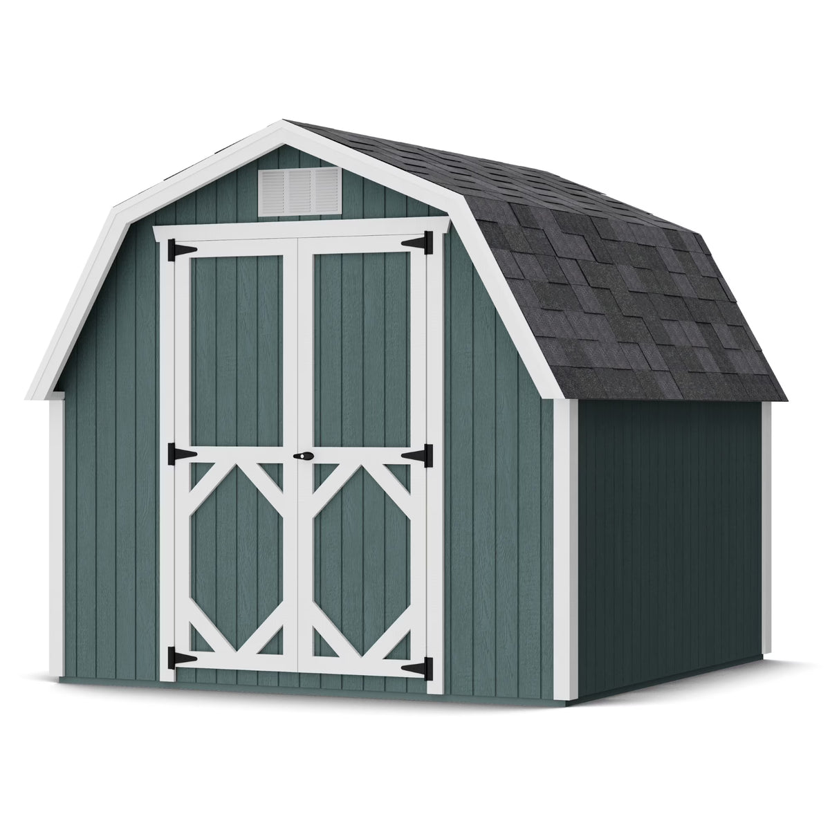 Little Cottage Co. Grange classique à toit brisé 8x8 avec murs latéraux de 4 pi, Abri de rangement extérieur en bois, Kit pré-découpé à monter soi-même