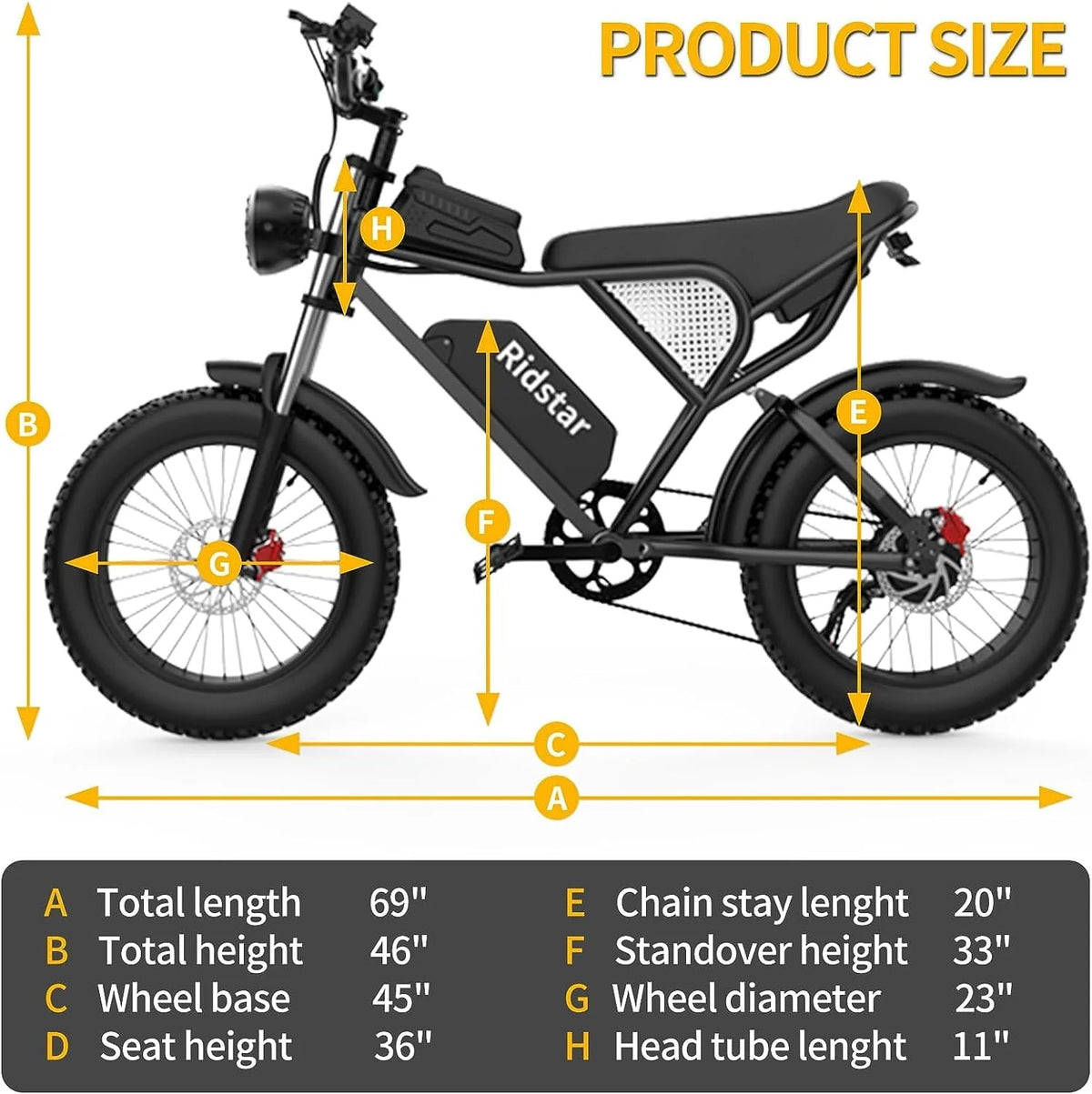 Vélo électrique pour adultes Ridstar, moto électrique à pneus larges de 20 pouces, vélo électrique de 1 000 W avec batterie amovible 48 V/20 Ah, transmission Shimano 7 vitesses, suspension intégrale