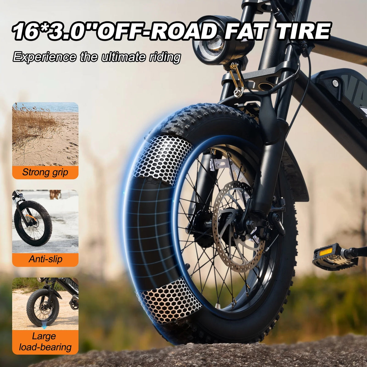 Vélo électrique AVDL, vélo à pneus larges de 16 pouces, moteur de 500 W, batterie amovible 48 V 12 Ah, suspension intégrale, 38 miles en mode électrique pur, 55 miles avec pédalage
