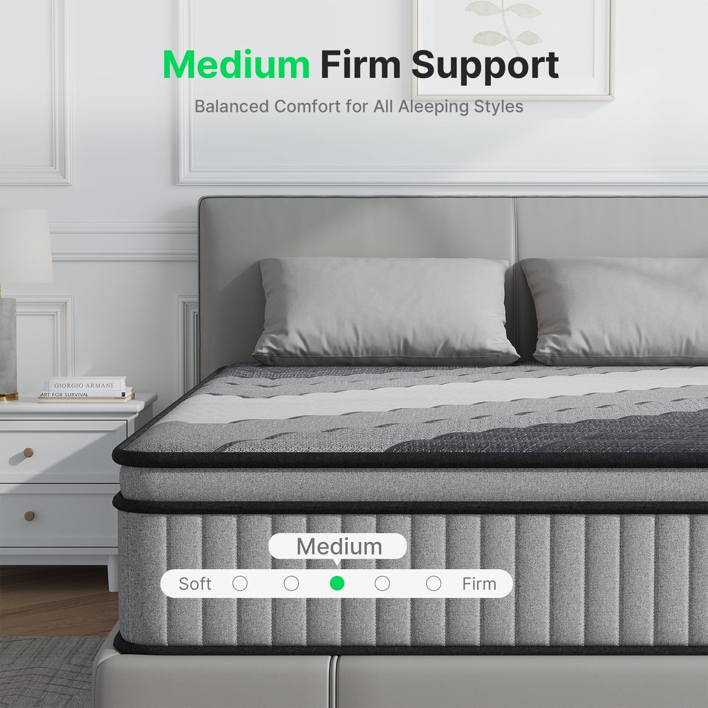 Matelas simple BEHOST de 25,4 cm, matelas écologique en mousse à mémoire de forme certifié CertiPUR-US, matelas hybride simple à ressorts ensachés sans transfert de mouvement