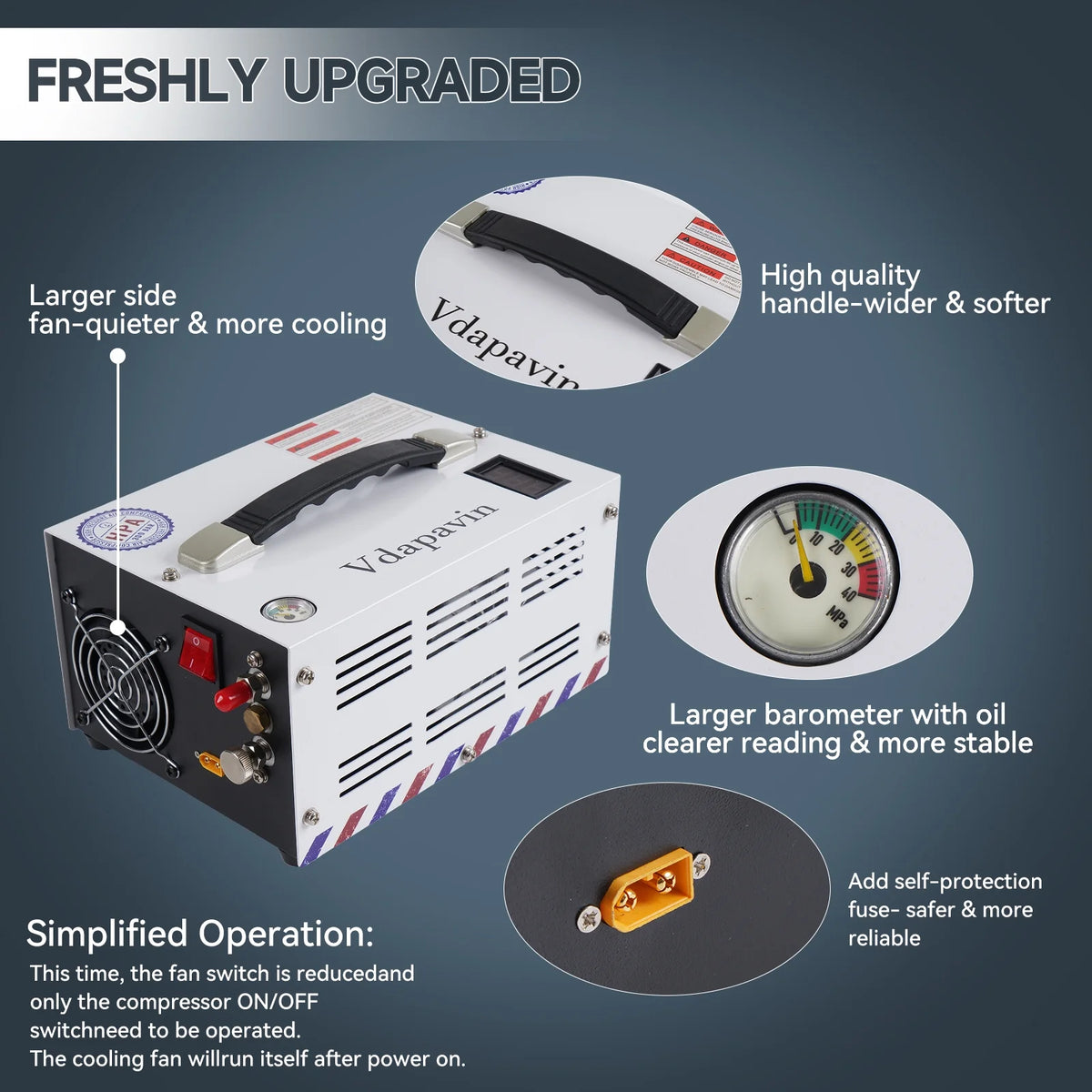 Compresseur d’air PCP, 4 500 PSI / 30 MPa - Pompe portable et puissante 12 V CC/110 V CA