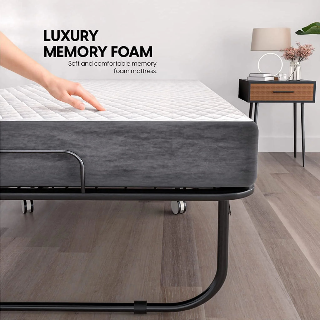 Lit pliant EconoHome avec matelas - Cadre de lit format lit de camp 75 x 31 - Lit d'appoint portable, pliable et roulant pour adultes - Matelas de camp en mousse à mémoire de forme de 12,7 cm d'épaisseur - Lit pliant gain de place facile à ranger