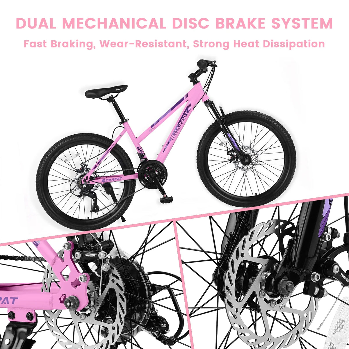 Vélo tout-terrain Ecarpat 26 pouces pour adultes et femmes, freins à disque doubles Shimano, 21 vitesses, suspension intégrale, pour trajets quotidiens et sport en plein air, plusieurs coloris
