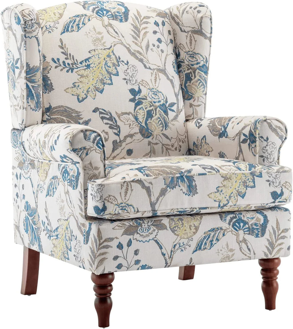 Fauteuil d'appoint rembourré Hommow, Fauteuil en tissu à imprimé floral,Bleu