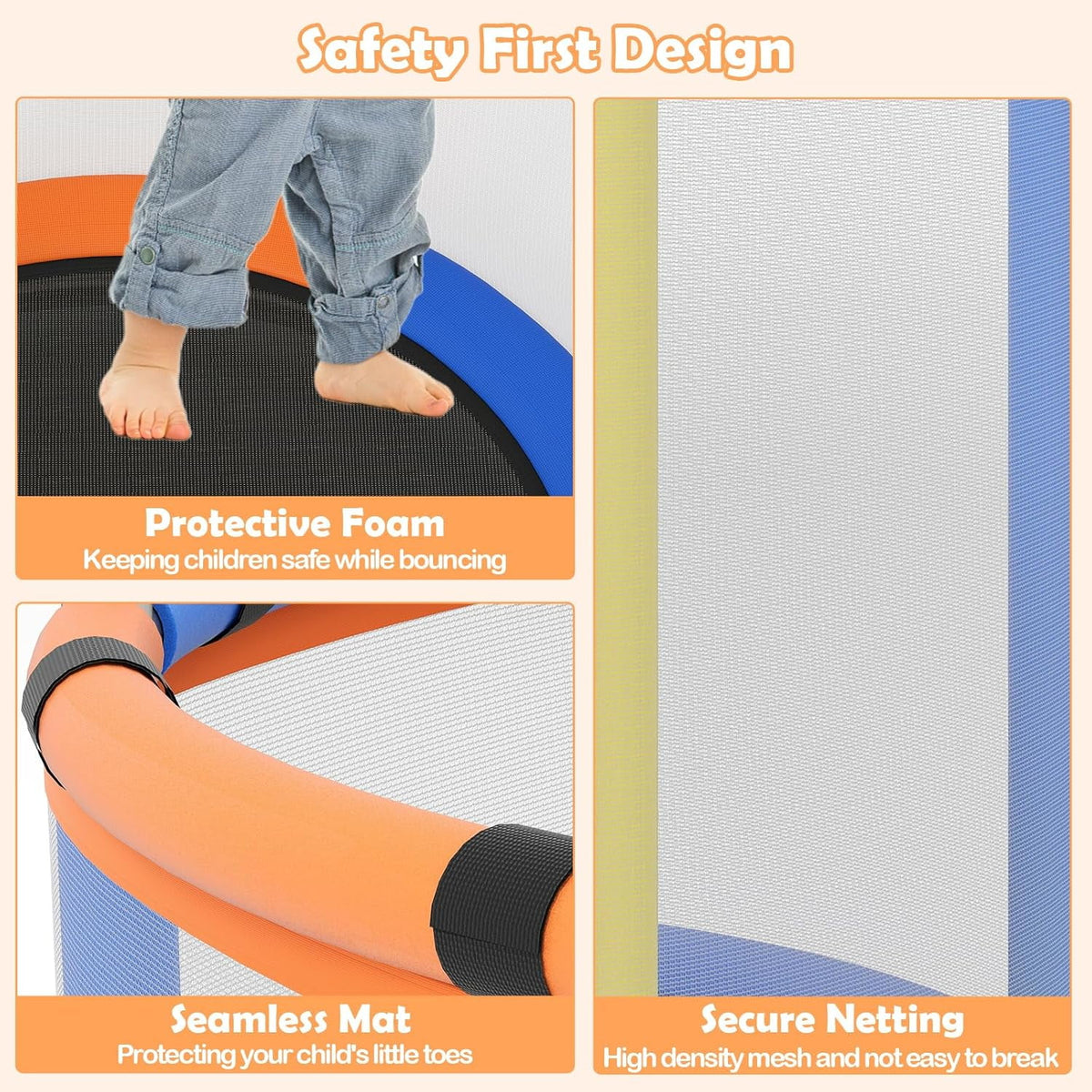 OLAKIDS 55 Trampoline pour enfants Filet de protection Robuste pour Garçons Filles Extérieur Intérieur