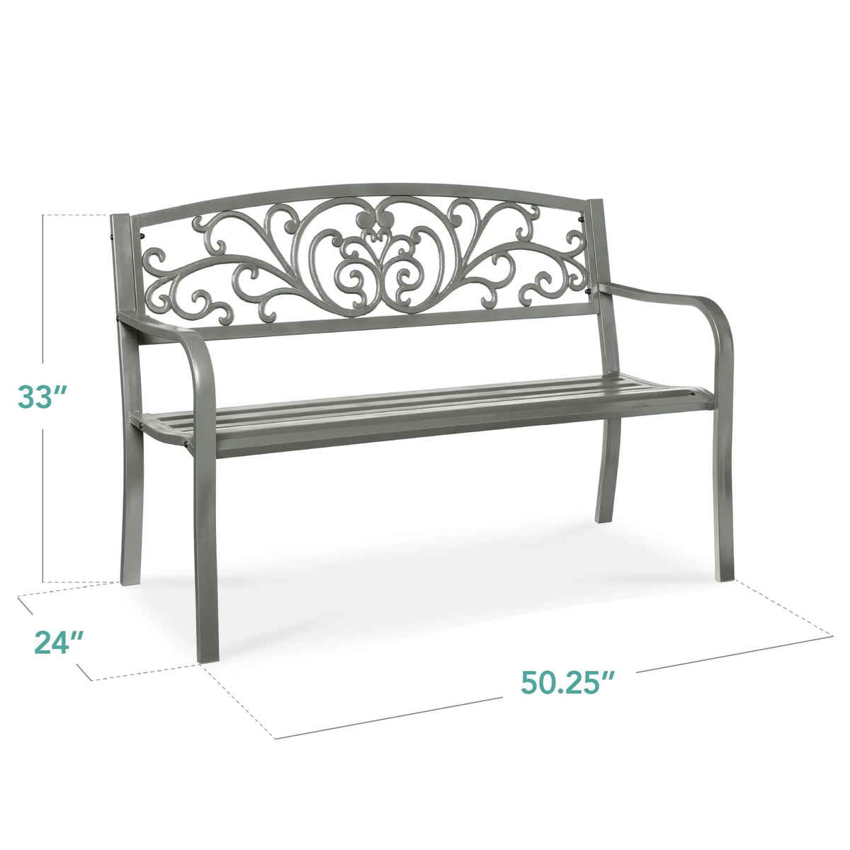 Best Choice Products Banc en Acier d'Extérieur Jardin Patio Porche Meuble avec Dossier à Motif Floral - Noir