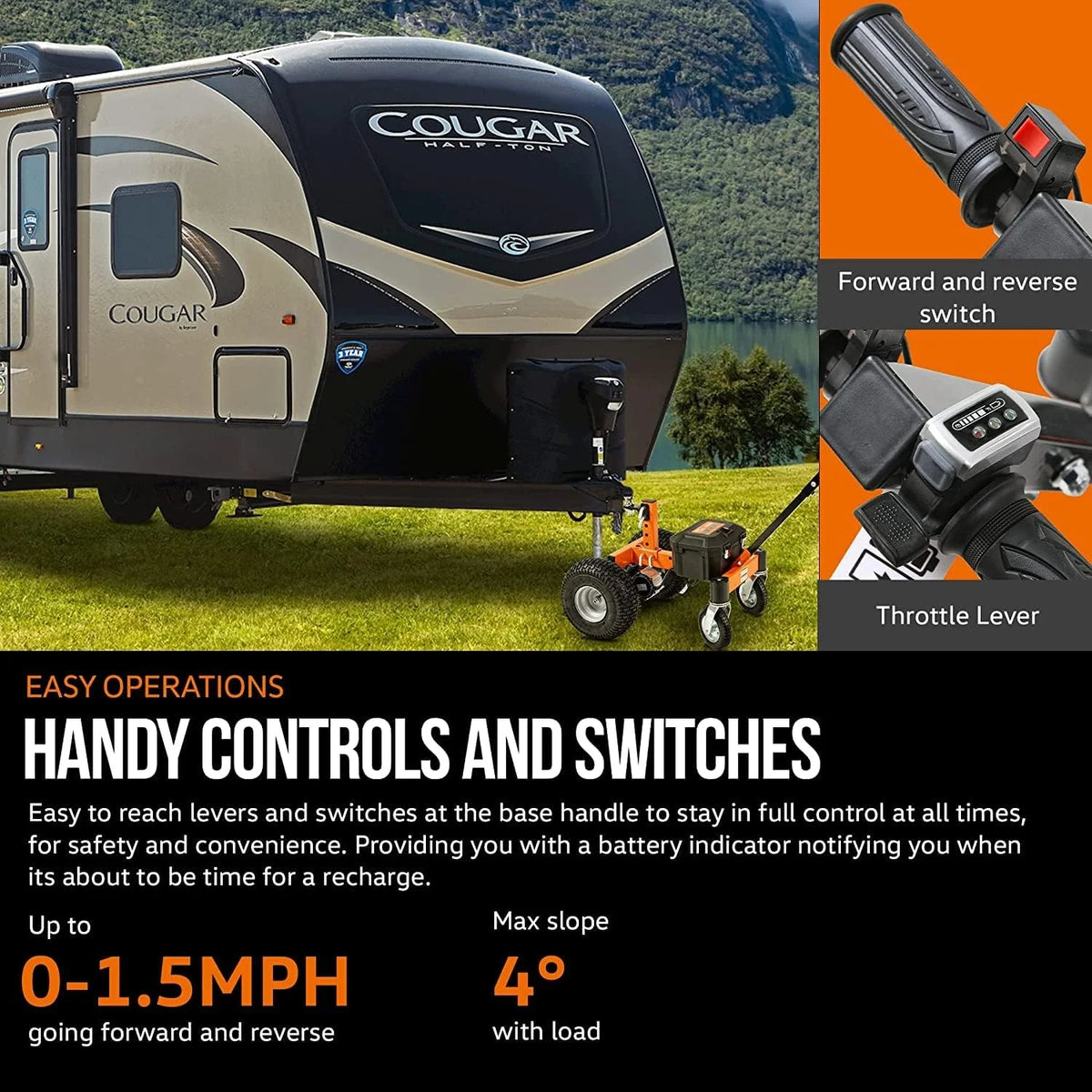 Chariot porte-remorque motorisé SuperHandy avec pneus de remorquage - 24 V, capacité de remorquage de 3 600 lb, poids sur la traverse de 600 lb