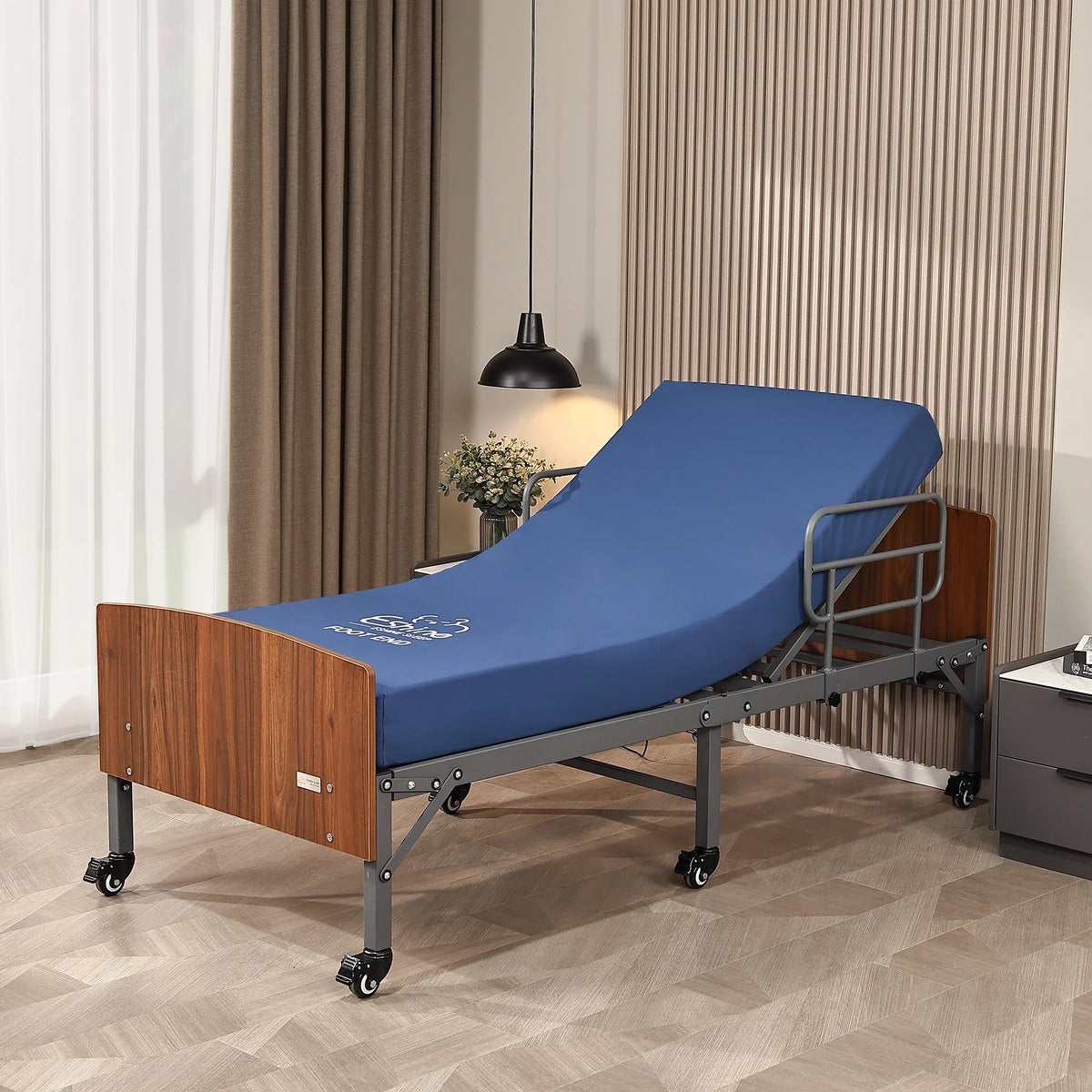 Lit d'hôpital ESHINE avec matelas imperméable 6 - Télécommande sans fil, tête de lit, roulettes de 2,5 pouces, inclinaison tête et pieds