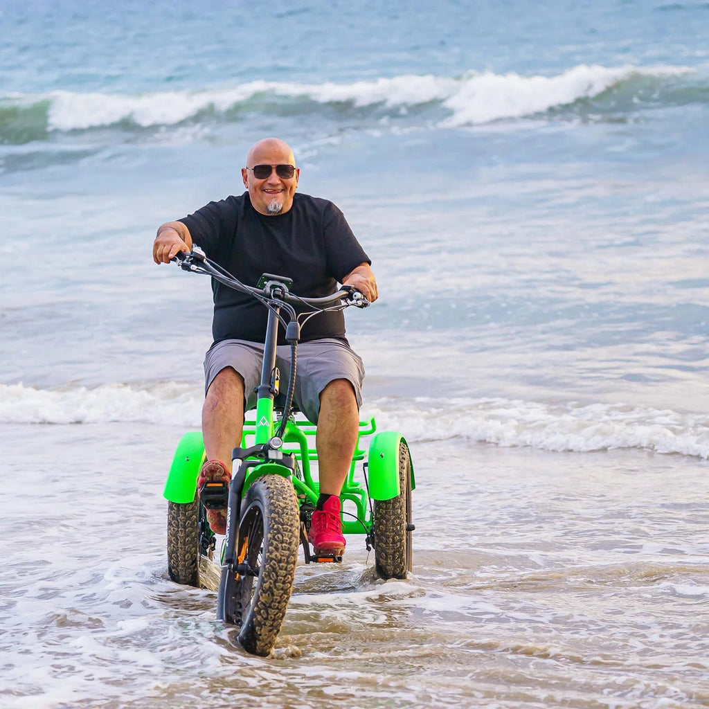 Tricycle électrique semi-allongé Addmotor M-360II, 85 mi, vélo électrique à 3 roues avec pneus larges pour adultes, tricycle électrique 750 W 48 V 20 Ah pour seniors, 20 pouces, avec différentiel de vitesse, vert