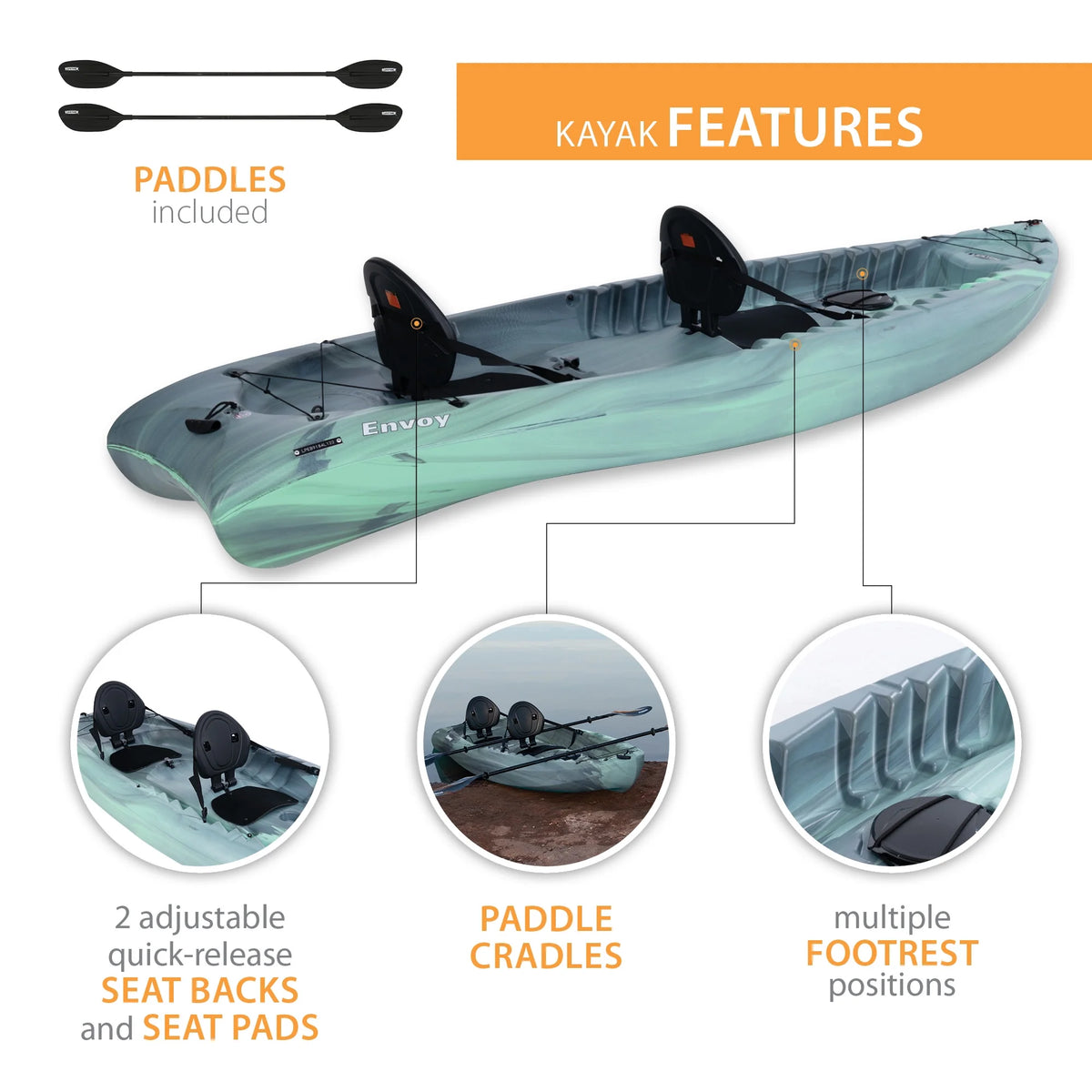 Kayak tandem Sit-on-Top Lifetime Envoy 10,5 pi, Sky Fusion (91192)