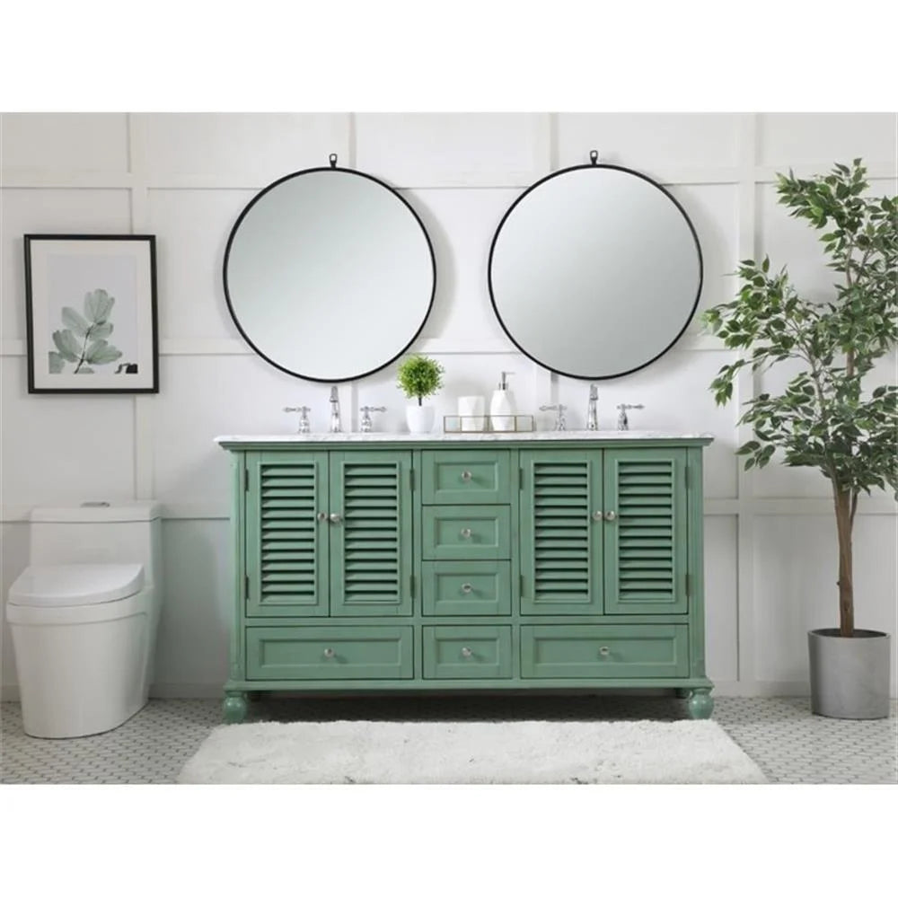 Meuble-lavabo double élégant de 60 pouces pour salle de bain, blanc antique