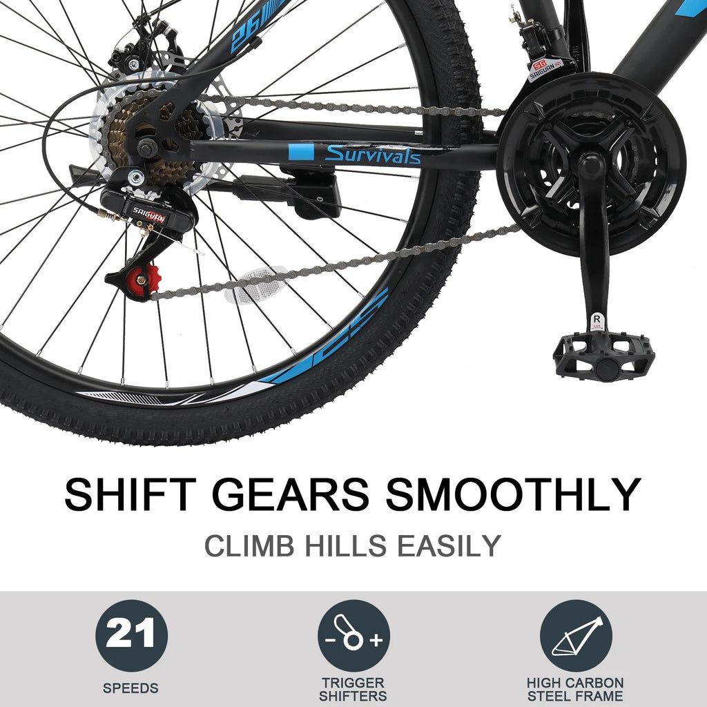 Vélo VTT léger UBesGoo 26 Explorer, 21 vitesses pour homme et femme, freins à disque et suspension, rouge/noir