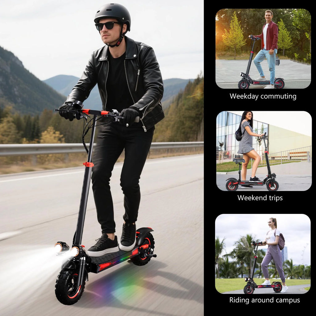 MIWEN Trottinette électrique tout-terrain 11'' pour adulte avec siège, moteur 1200W, vitesse jusqu'à 34MPH, autonomie 30-34Miles, trottinette électrique rapide 48V 21Ah pliable