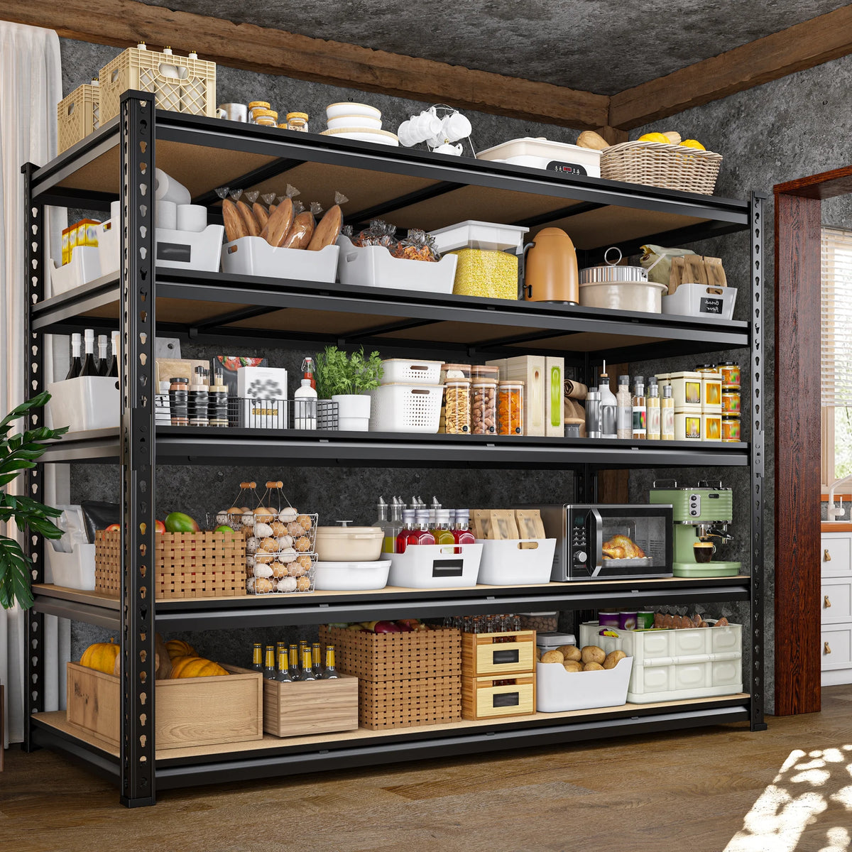Étagères de garage REIBII 60 po, capacité de 3 000 lb, étagères de rangement robustes et réglables à 5 niveaux, rayonnage métallique, 60 po l x 24 po P x 72 po H