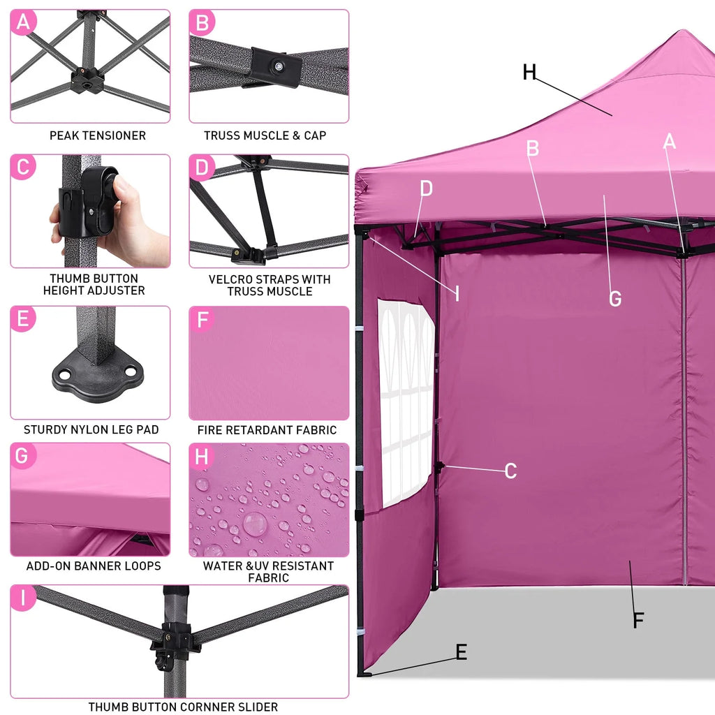 Ainfox Tente de réception pop-up robuste 10' x 10', Gazebo pliant instantané d'extérieur, Tente d'ombrage, Rose