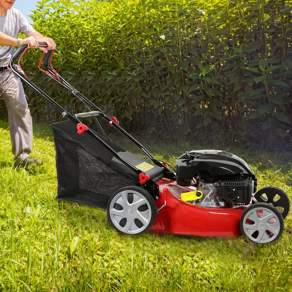 Tondeuse à gazon, Tondeuse à gazon autotractée, Tondeuse à gazon à moteur essence 141cc, Tondeuse à gazon à pousser avec bac à gazon 50L, Grandes roues