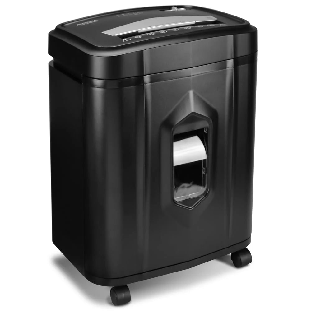 Destructeur de documents Aurora GB robuste anti-bourrage à coupe transversale, capacité de 18 feuilles, 30 minutes d’autonomie, bac amovible de 5 gallons et roulettes