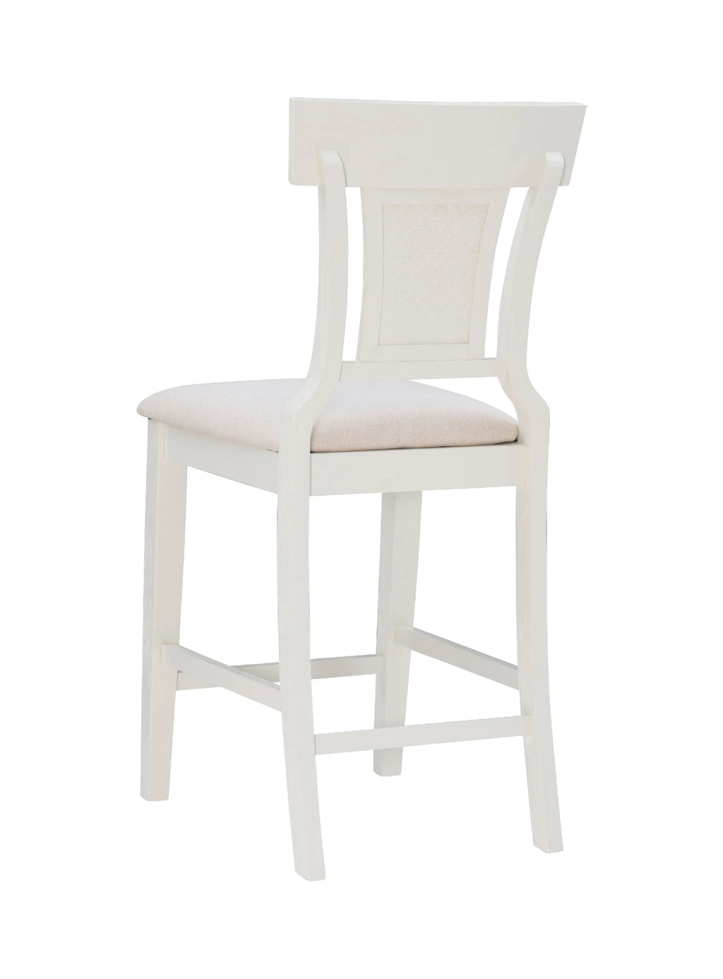 Tabouret de comptoir Linon Roseglen 26, finition blanchie avec tissu beige