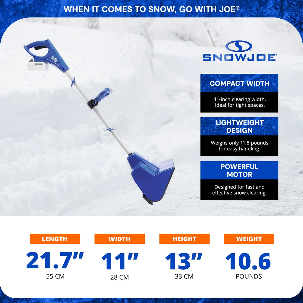 Kit pelle à neige sans fil Snow Joe 24 V 4 Ah, déneigement hivernal des allées, bleu, 24V-SS11