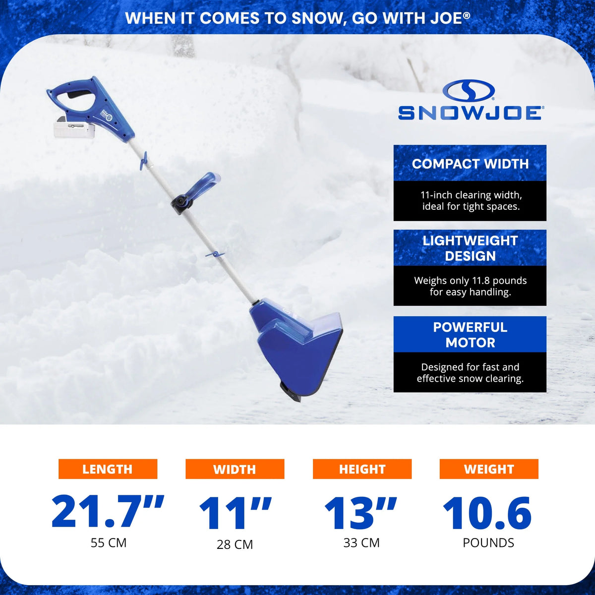 Kit pelle à neige sans fil Snow Joe 24 V 4 Ah, déneigement hivernal des allées, bleu, 24V-SS11
