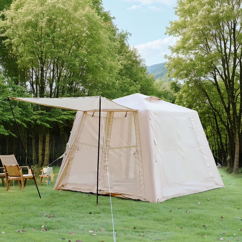 Tente de camping gonflable beige 5,76 m (4 saisons : auvent + pompe à main, pour 2 à 3 personnes, en tissu Oxford imperméable, installation facile, tente de glamping)